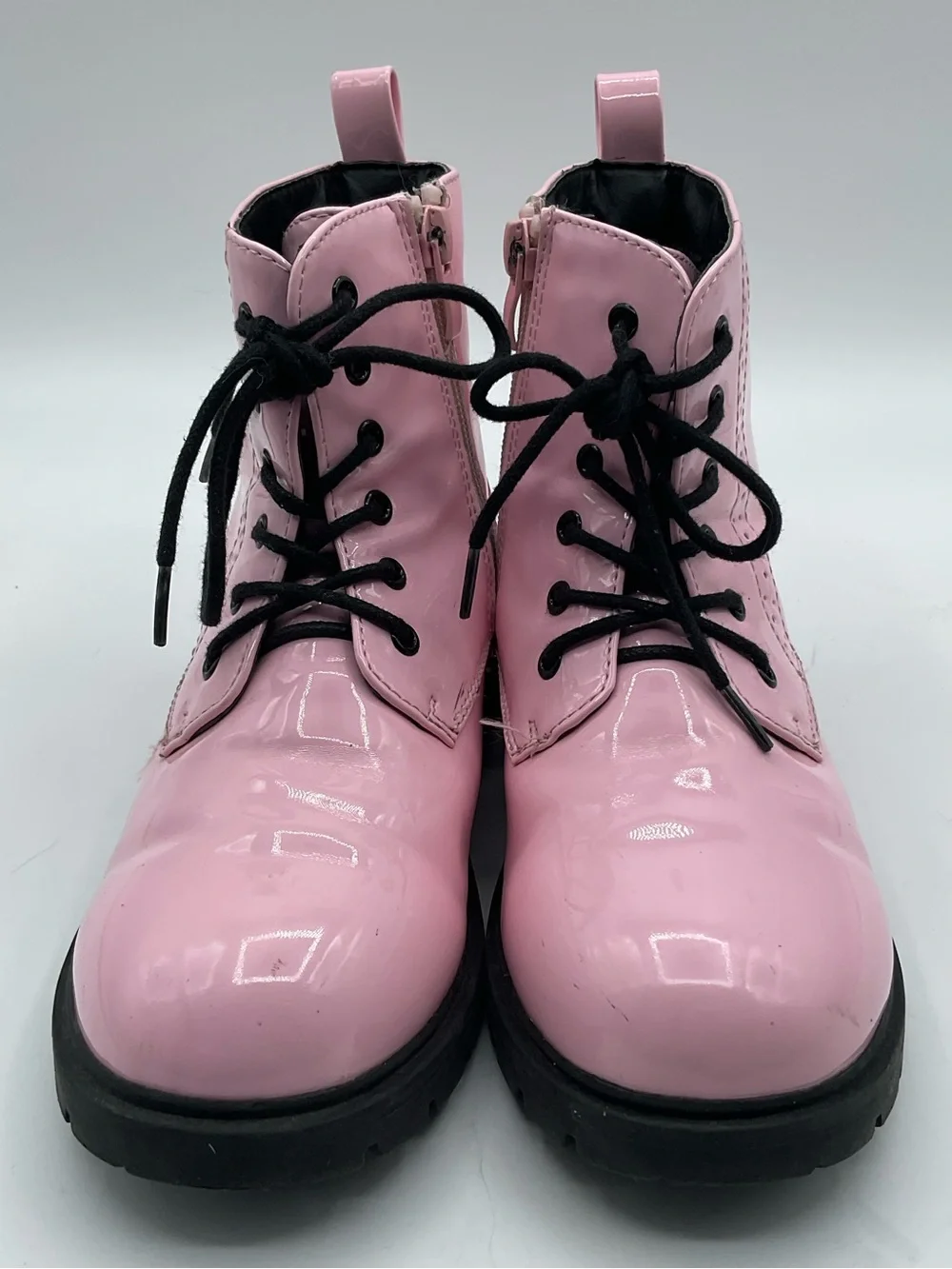 DREAM PAIRS Kids Size 13 Pink Patent Combat Boots Lace Up Side Zip Girls